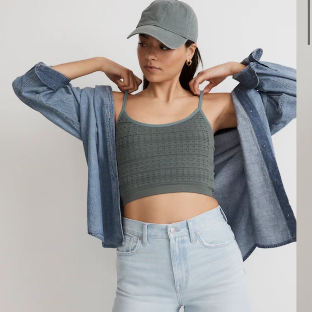 Madewell Seamless Pointelle Crop Cami, architect green